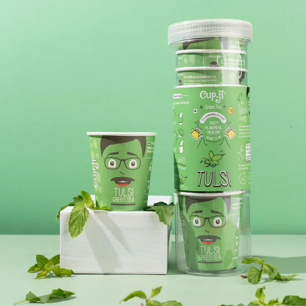 CupJi Tulsi Green Tea - Pack of 10 Cups