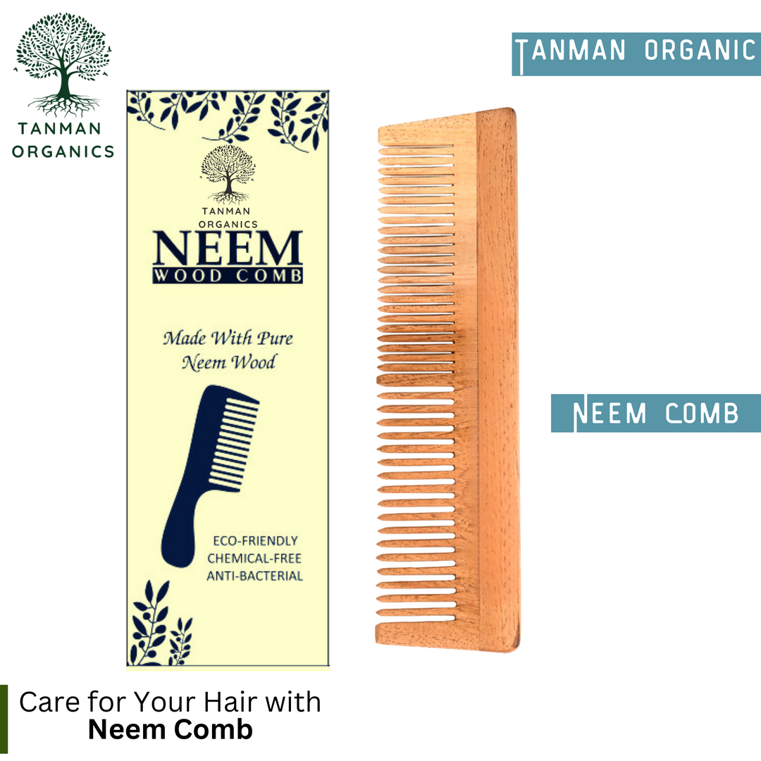 Tanman Organics Pure Kacchi Neem Wood Comb Regular Double Teeth