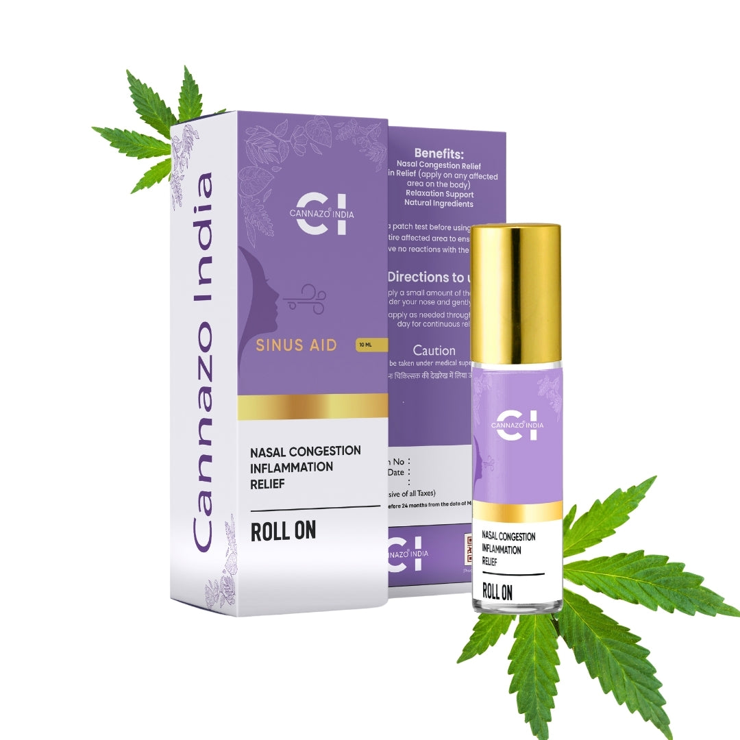 CannazoIndiaSinus Aid Roll-On | Natural Essential Oil Blend for Sinus Relief | Eucalyptus, Vijaya Leaf Extract and Lemongrass | Easy-to-Use Aromatherapy Roll-On for Nasal Congestion | 10ml
