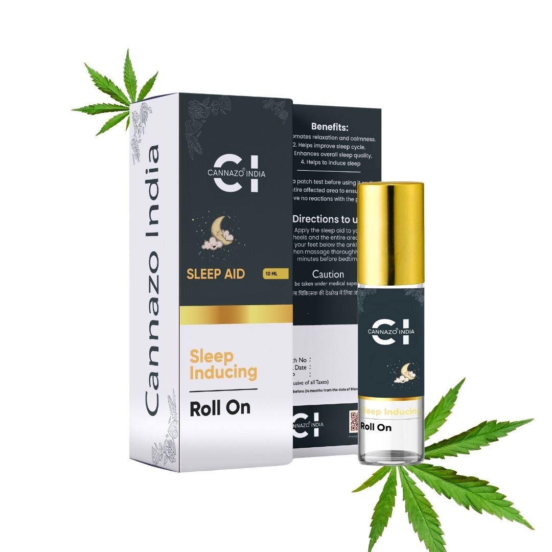 CannazoIndia® Sleep Aid Roll-On | Relaxing Essential Oil Blend for Restful Nights | Infused with Vijaya Leaf Extract, Lavender, Chamomile & Eucalyptus | Easy-to-Use & Travel-Friendly – 10ml