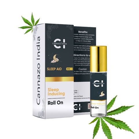 CannazoIndia® Sleep Aid Roll-On | Relaxing Essential Oil Blend for Restful Nights | Infused with Vijaya Leaf Extract, Lavender, Chamomile & Eucalyptus | Easy-to-Use & Travel-Friendly – 10ml