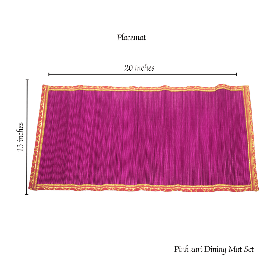 Zari Series | Bamboo Table Runner with Placemats - Pink with Rose Zari Finish