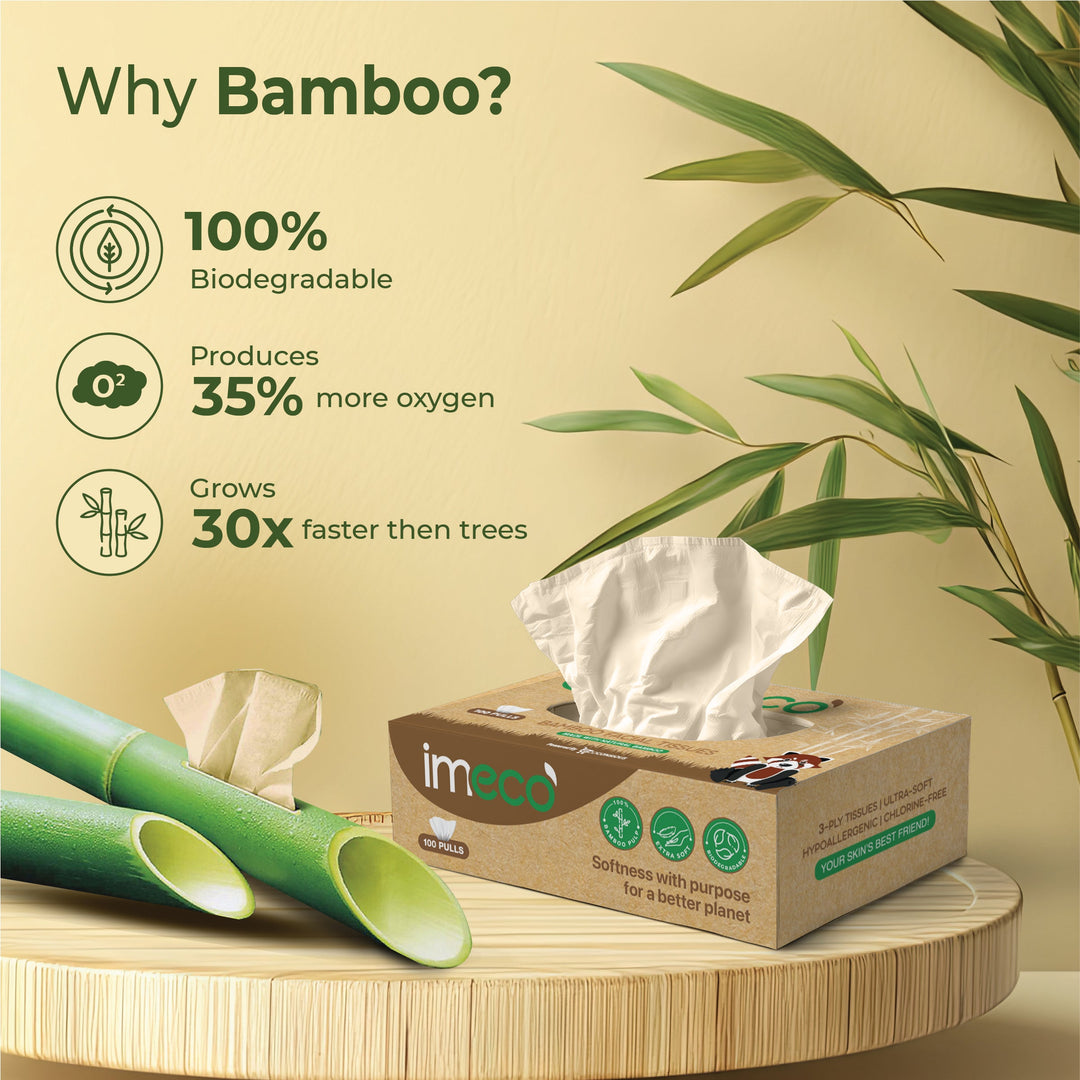 IMECO Bamboo Facial Tissue | Soft & Highly Absorbent | 2-Ply | 100 Pulls