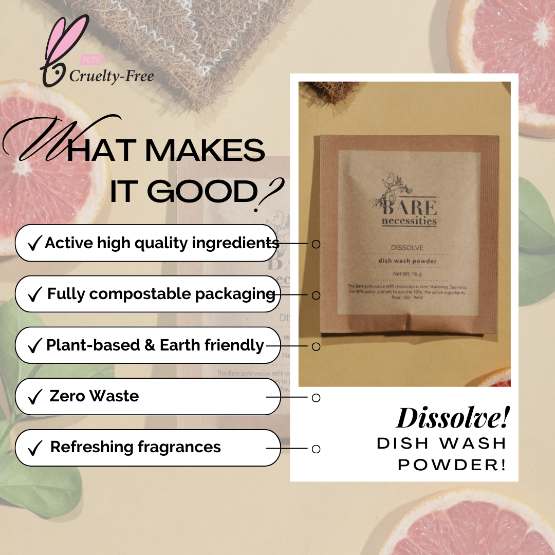 Bare Necessities Dishwash | powder to liquid format | 1 packet makes 250ml | pack of 2