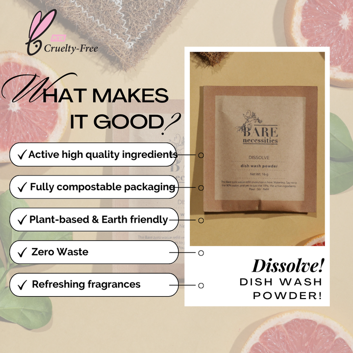 Bare Necessities Dishwash | powder to liquid format | 1 packet makes 250ml | pack of 2