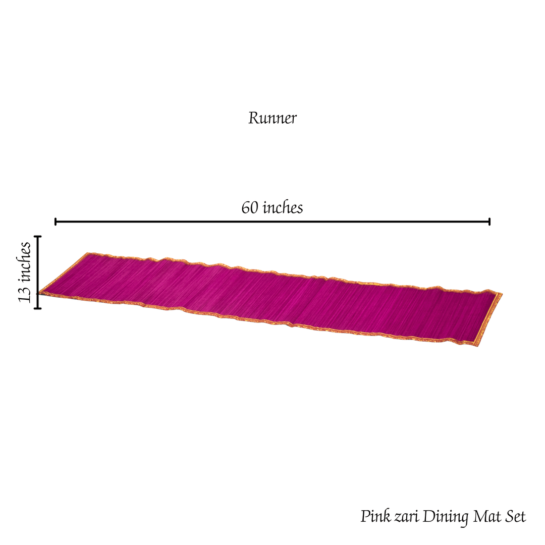 Zari Series | Bamboo Table Runner - Pink with Rose Zari Finish