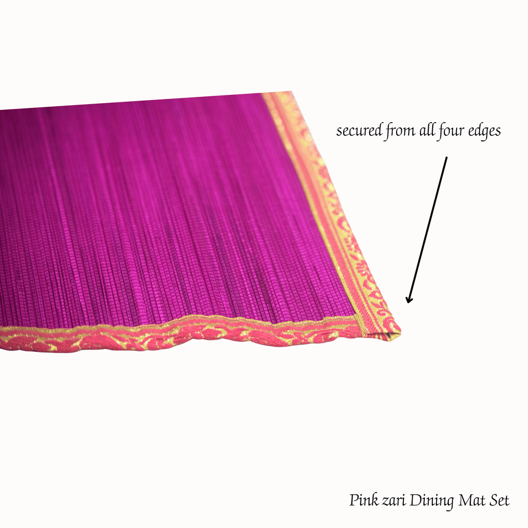 Zari Series | Bamboo Placemats (Set of 6) - Pink with Rose Zari Finish