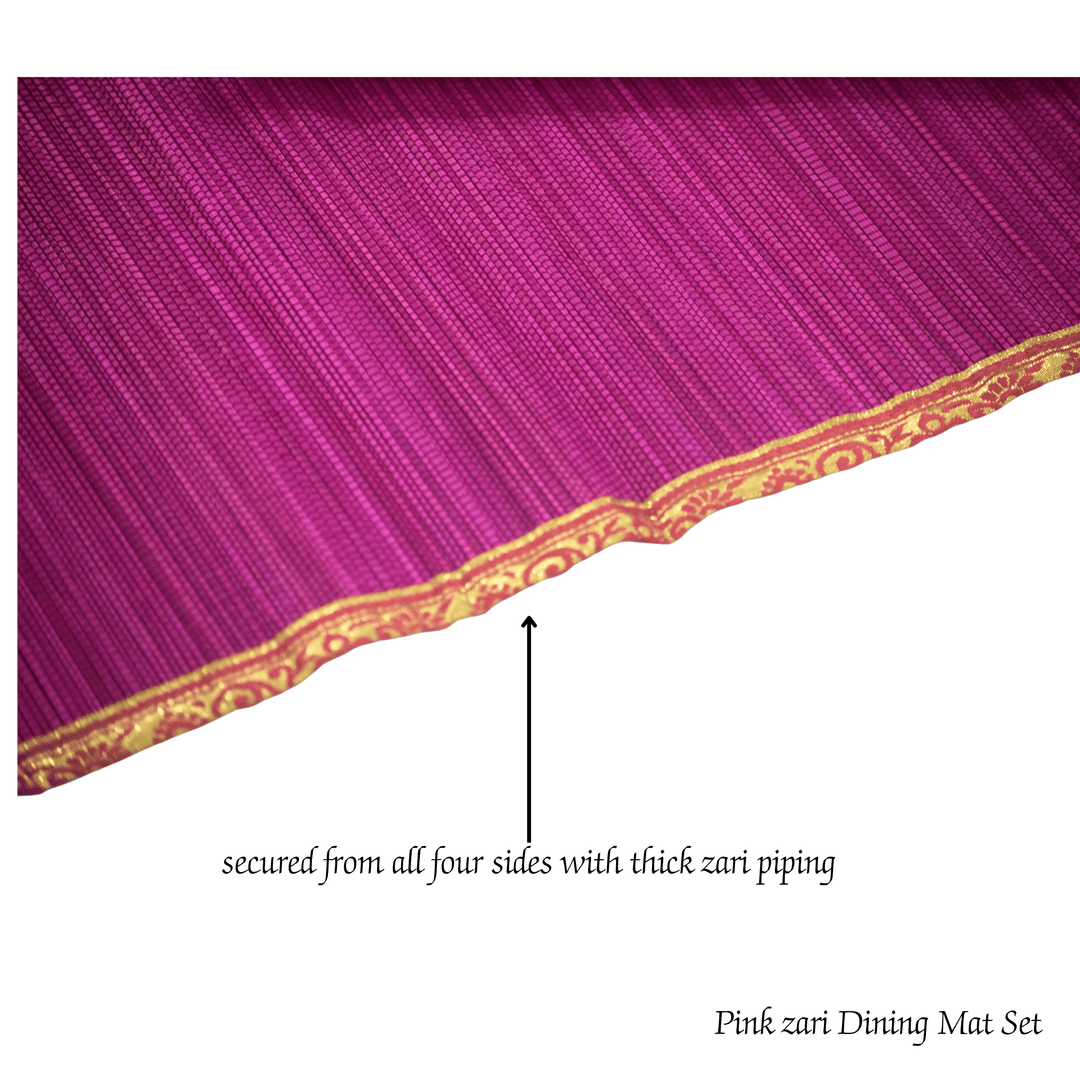 Zari Series | Bamboo Placemats (Set of 6) - Pink with Rose Zari Finish