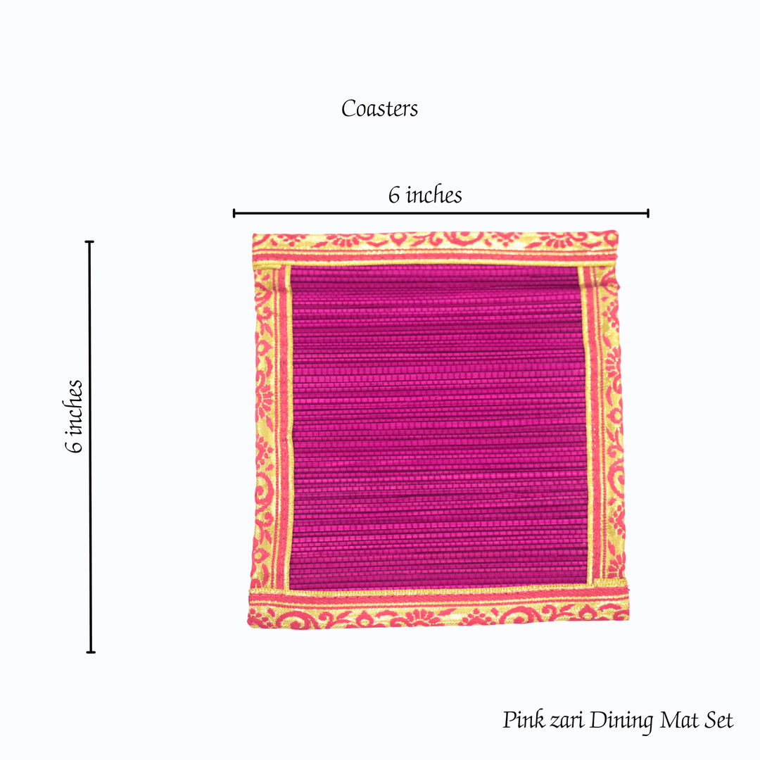 Zari Series | Bamboo Table Runner with Placemats - Pink with Rose Zari Finish