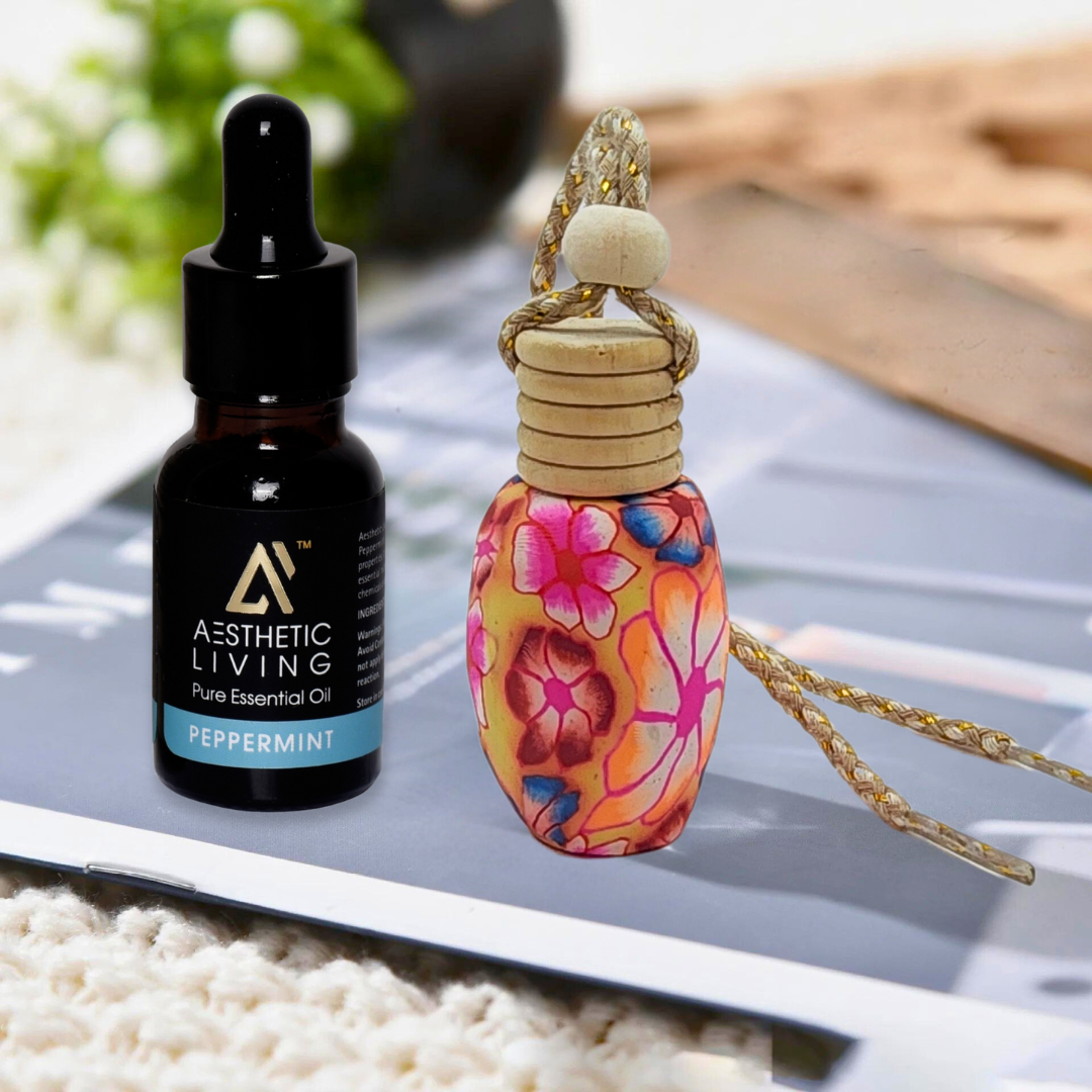 Aesthetic living car aromatizer/diffuser bottle with essential oil(gourd shape-15ml+ essential oil 15ml)