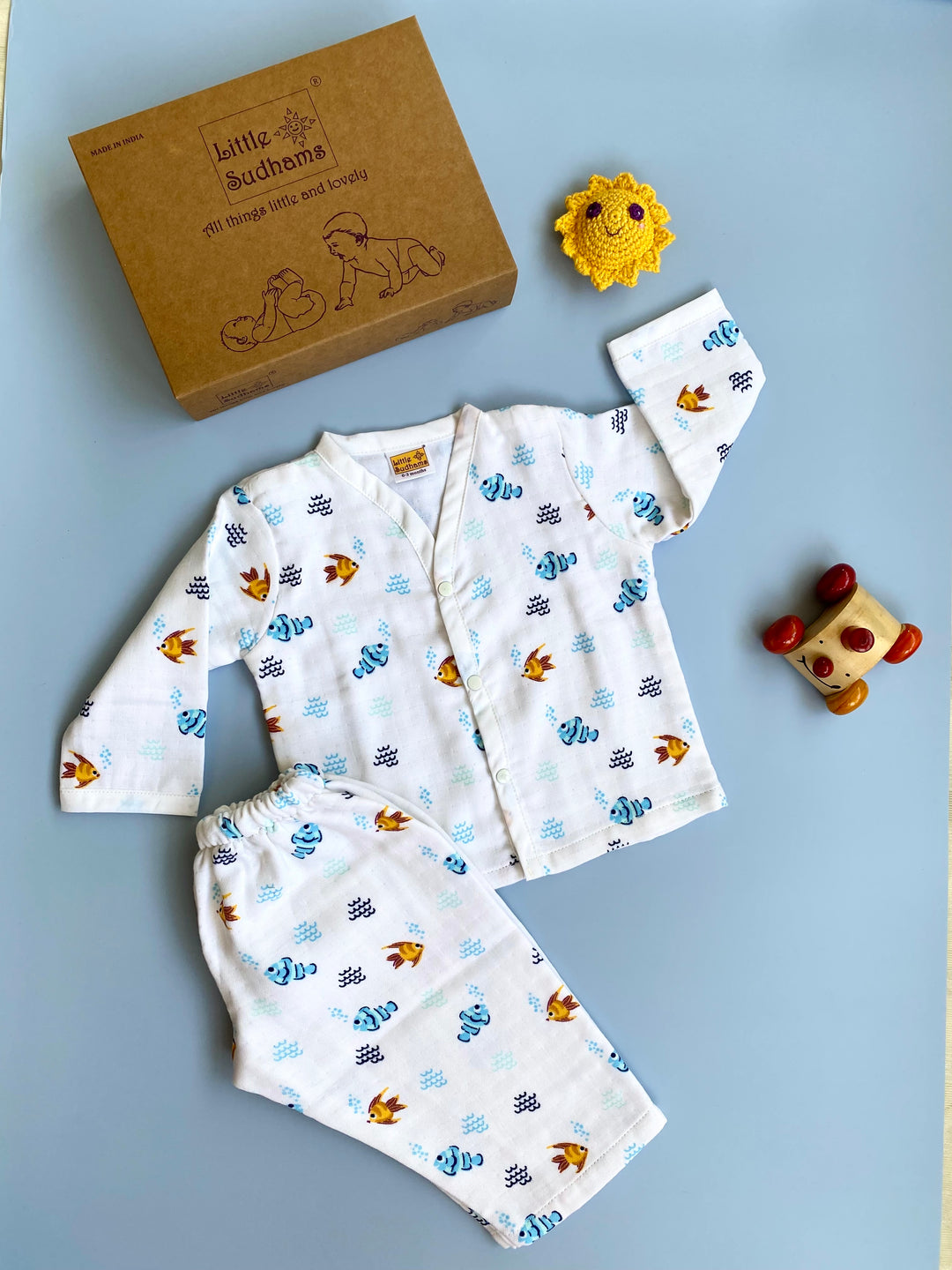Little Sudhams Organic Cotton Muslin Baby Full-Sleeve Set