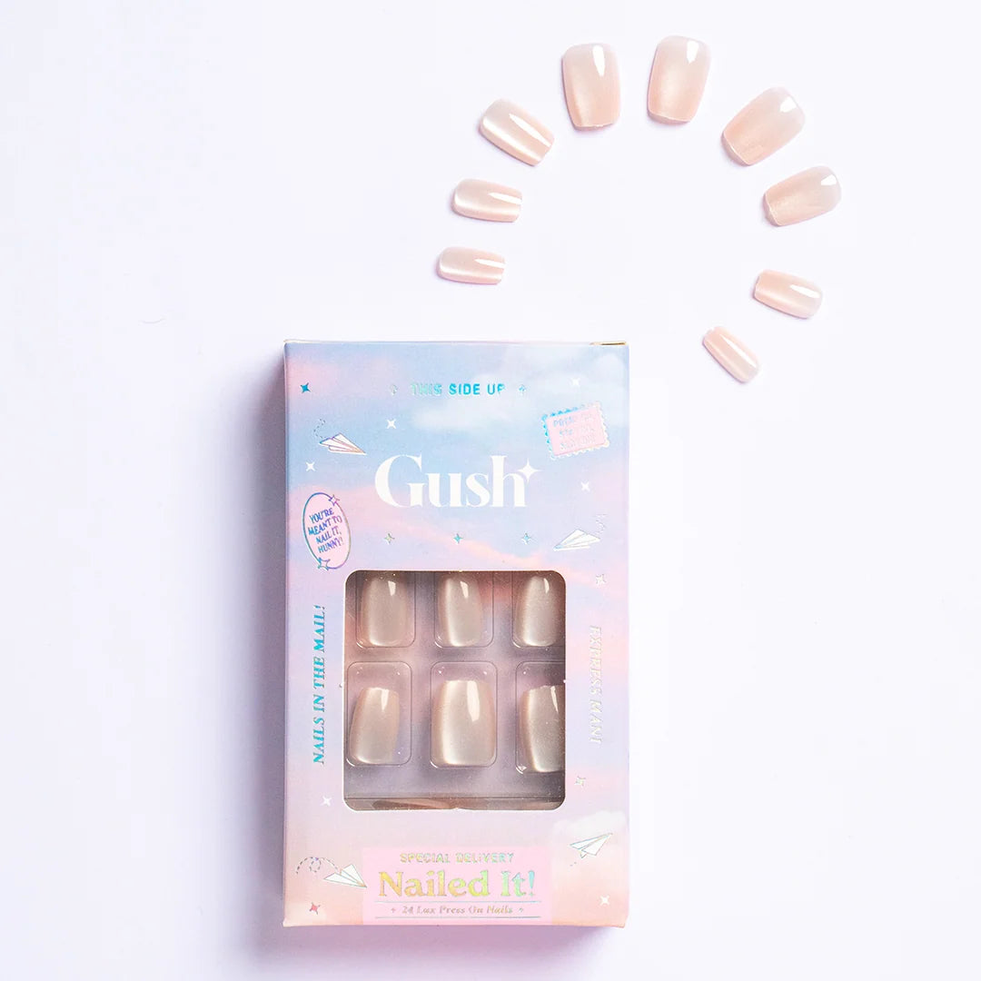 Gush Beauty Crème, Cat Eye with Nail Glue + Nail Glue Sticker | Medium, Square Press-On Nails