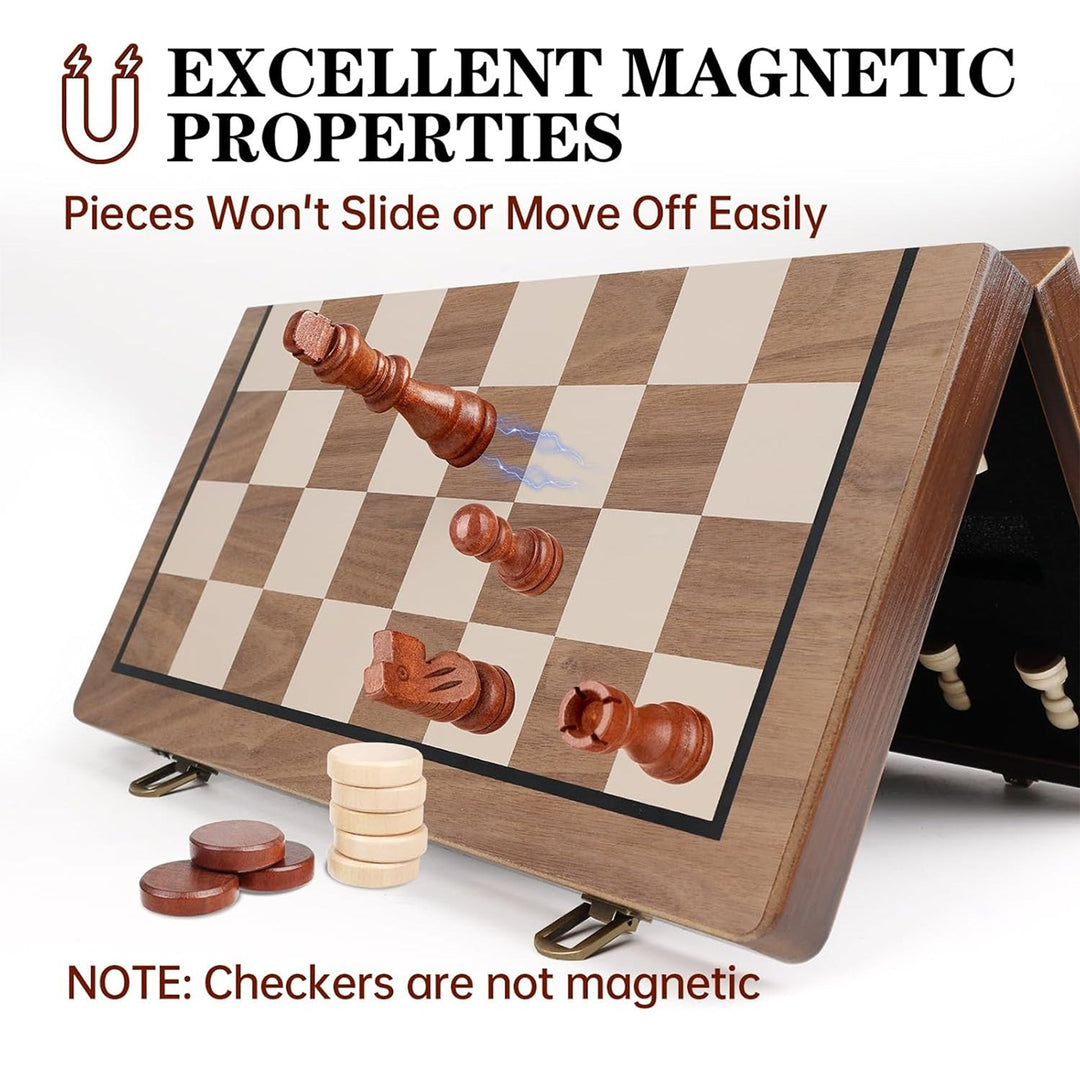 Wudly 2-in-1 Big Chess & Checkers Set – Premium Wooden Board Game for Adults & Kids, Classic Chess + Checkers Combo