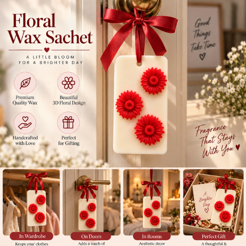 Red Flower Wax Sachet | Decorative Fragrance Wax Sachet for Wardrobe, Room & Gifting