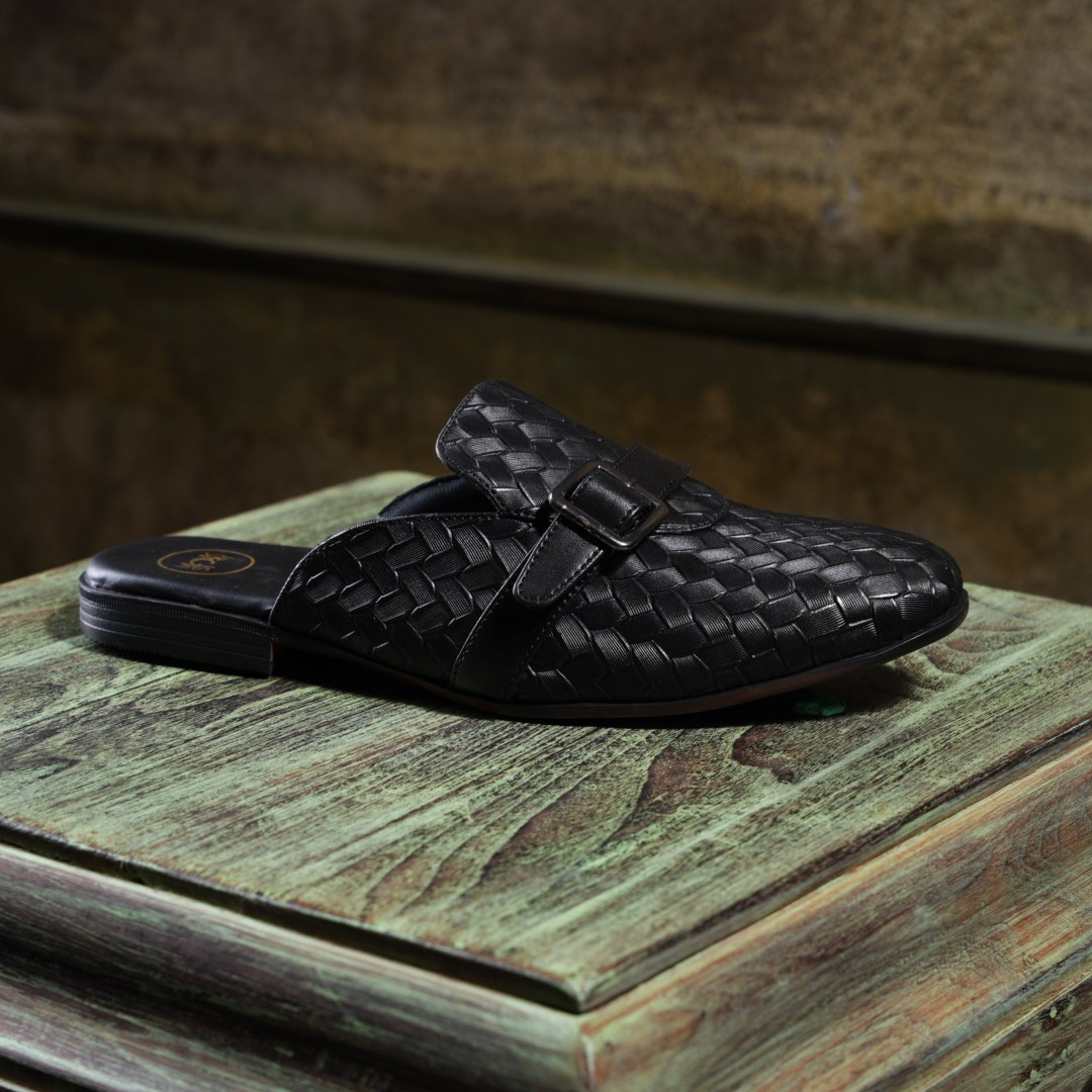 Monkstory Woven Buckle Mules - Black