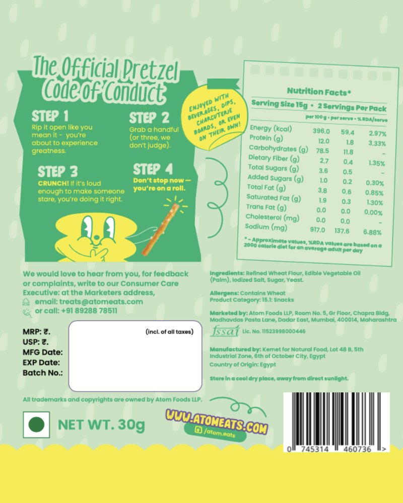 Atom Eats Salted Pretzel Mini Sticks | (30g X 2)  Pack by Atom Eats