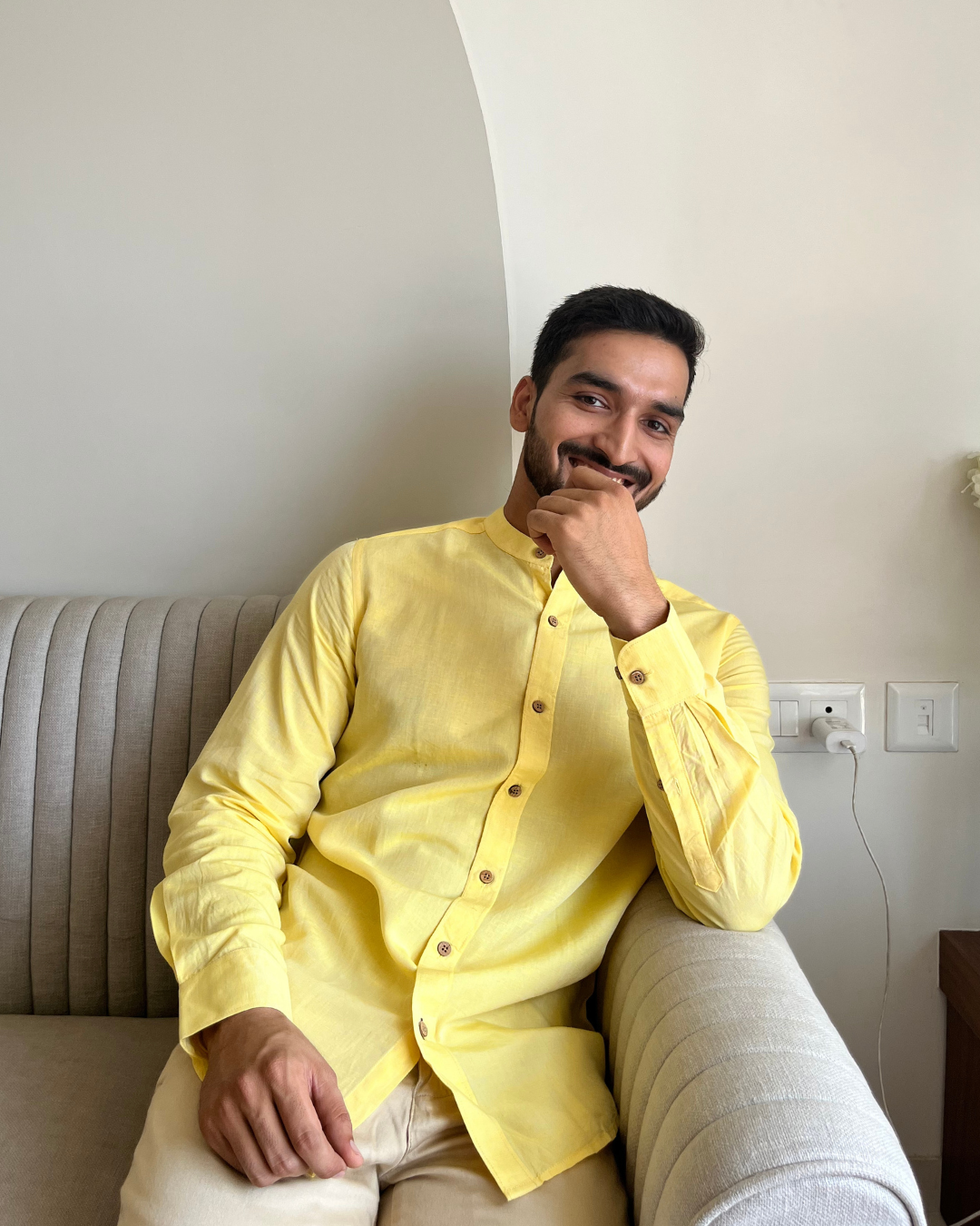 Earthy Route Lemon Yellow · Mandarin Collar Shirt