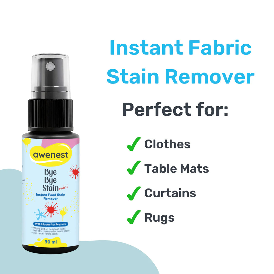 Instant Stain Remover Fabric Spray for Food Stains - awenest Bye Bye Food Stain, works on 50+ Food and Blood Stains on-the-go Pack of 3 x 30 ml