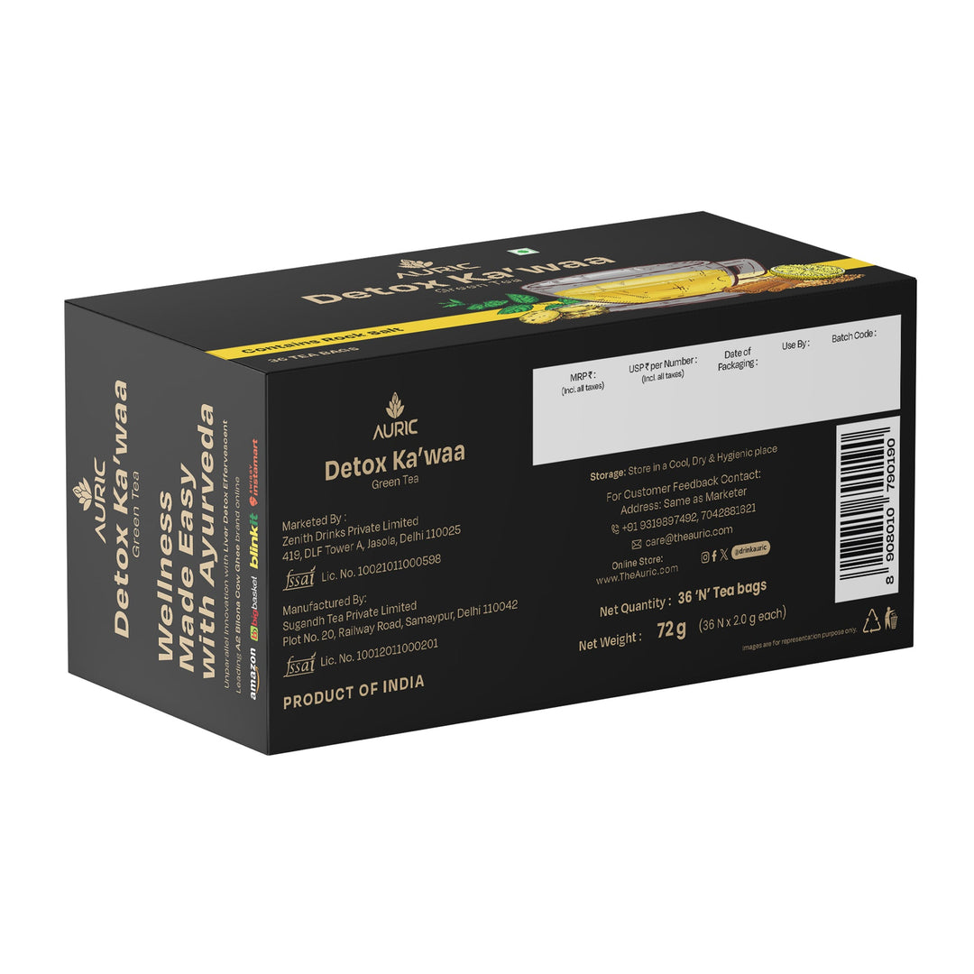 Auric Desi Kahwa Green Tea | 8 Real Ayurvedic Herbs & Rock Salt | 100% Natural, Non-GMO | Immunity Booster | Improves Digestion | Individually Wrapped 36 Tea Bags