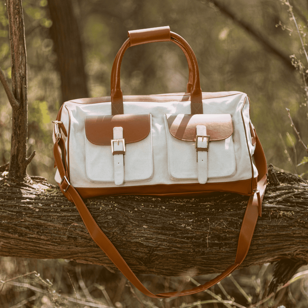 Green Hermitage Ajax Vegan Leather Duffle Bag -Beige