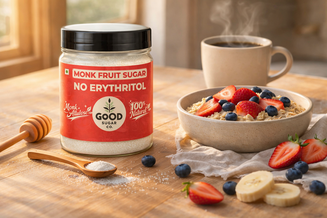 Good Sugar Co. Monk Fruit Powder Sugar | NO Erythritol, | Monk + Allulose | 100% Natural, 90% Less Cal than sugar | Diabetic Safe