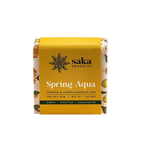 Saka Organics - Spring Aqua | Handmade Orange and Lemon Shampoo Bar | Natural Hair Care for Dry Hair - 120gm