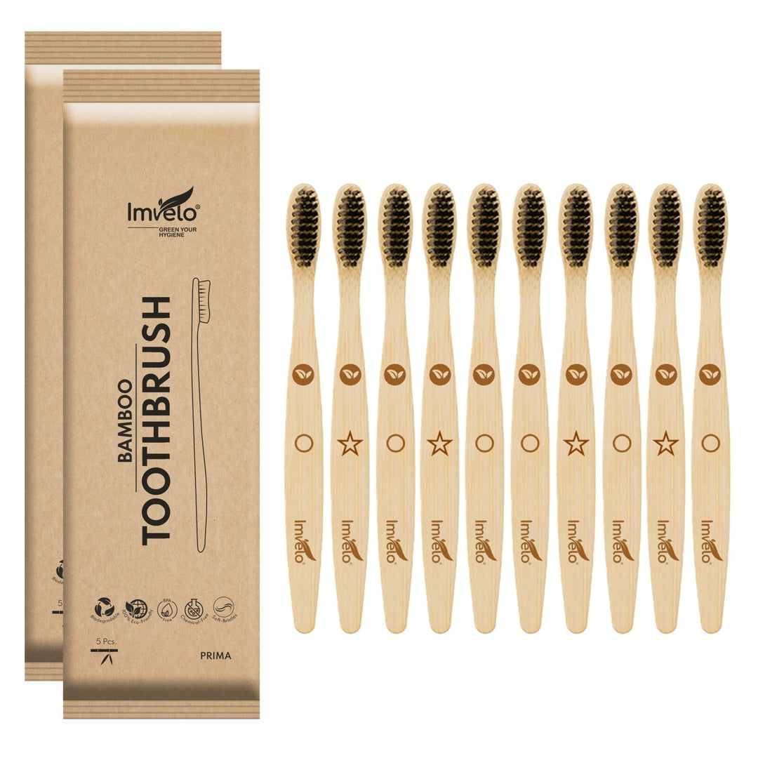 Imvelo Manual Bamboo Toothbrush | Charcoal Activated | Soft Bristles Brush Toothbrush | Natural & Ecofriendly Oral Care | Biodegradable Brush For Men & Women