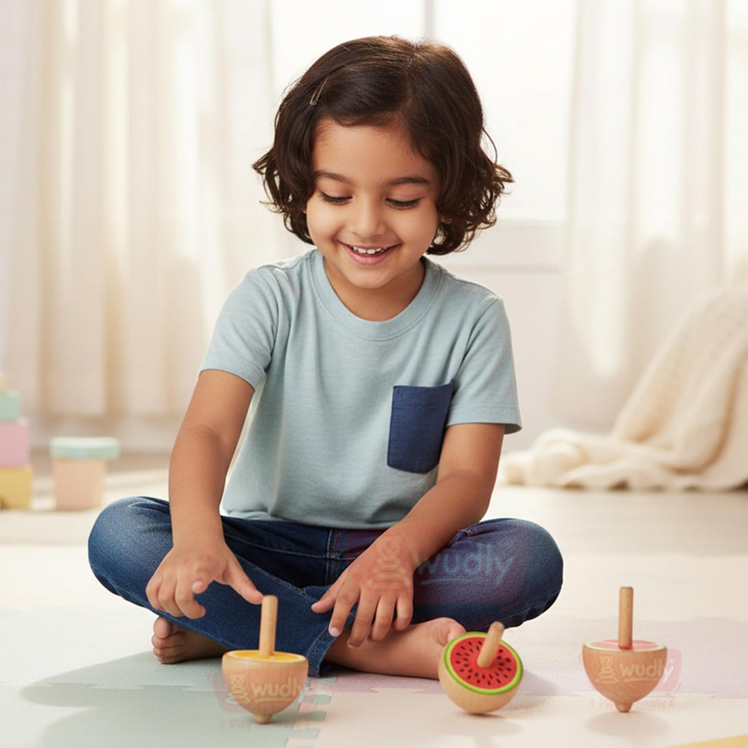 Wudly Wooden Spinning Top with Fruits (set of 3)