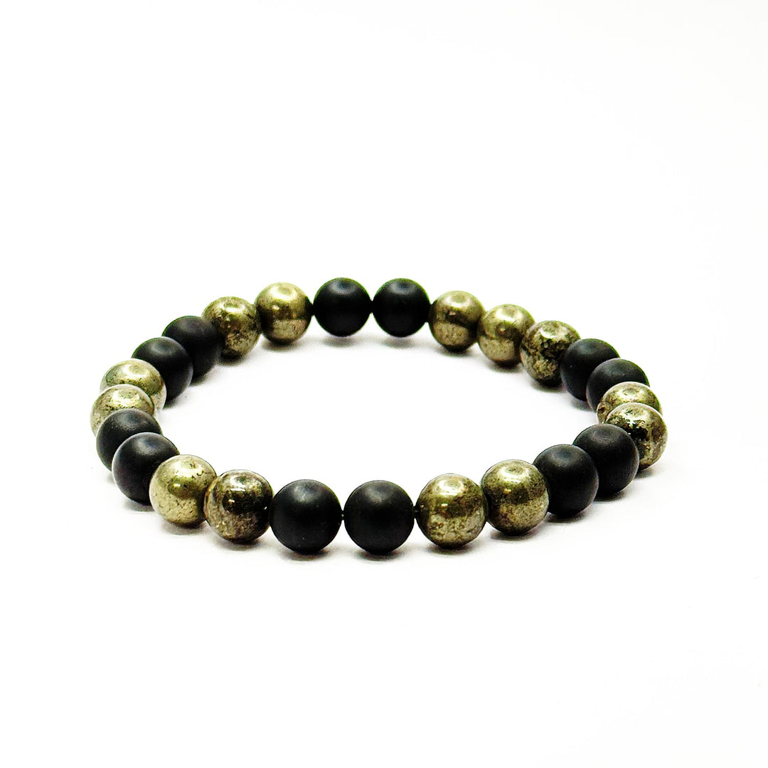 Natural Pyrite & Black Onyx Beaded Bracelet