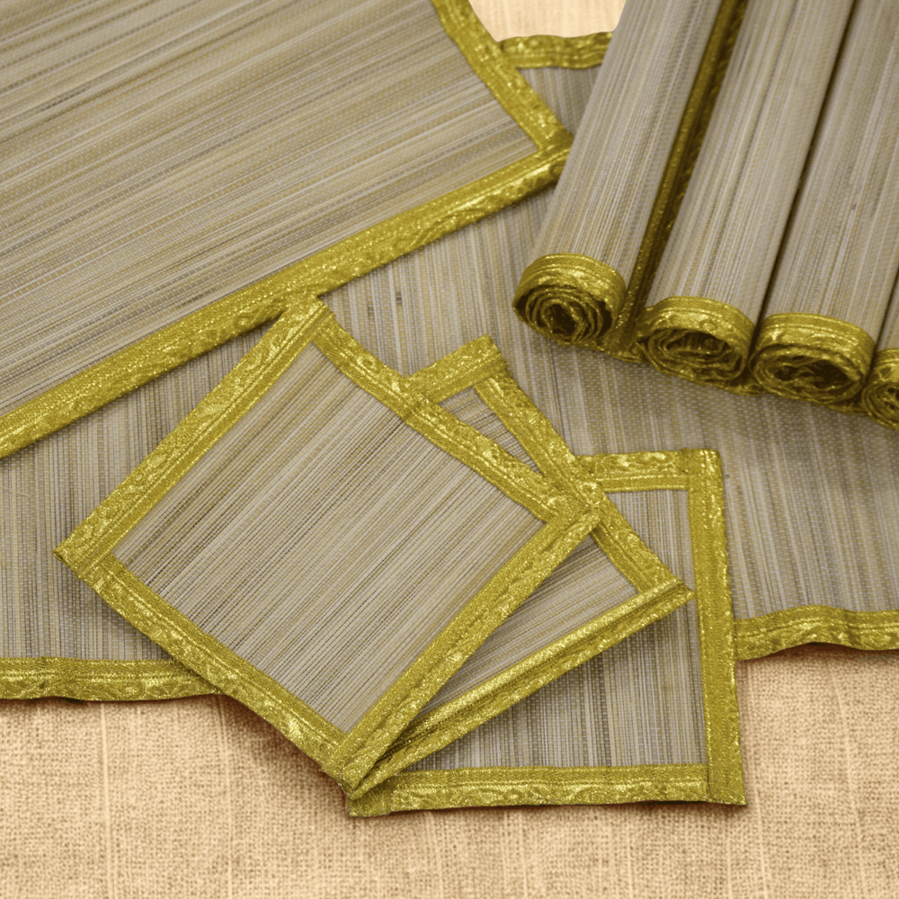 Zari Series | Bamboo Coasters (Set of 6) - Beige Luxe with Sand Gold