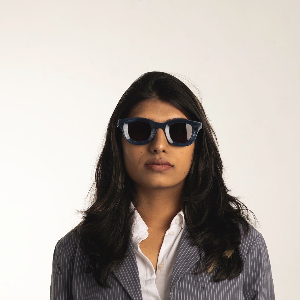 Monkstory MonkStory Thick Acetate Unisex Sunglasses - Marbleous Blue
