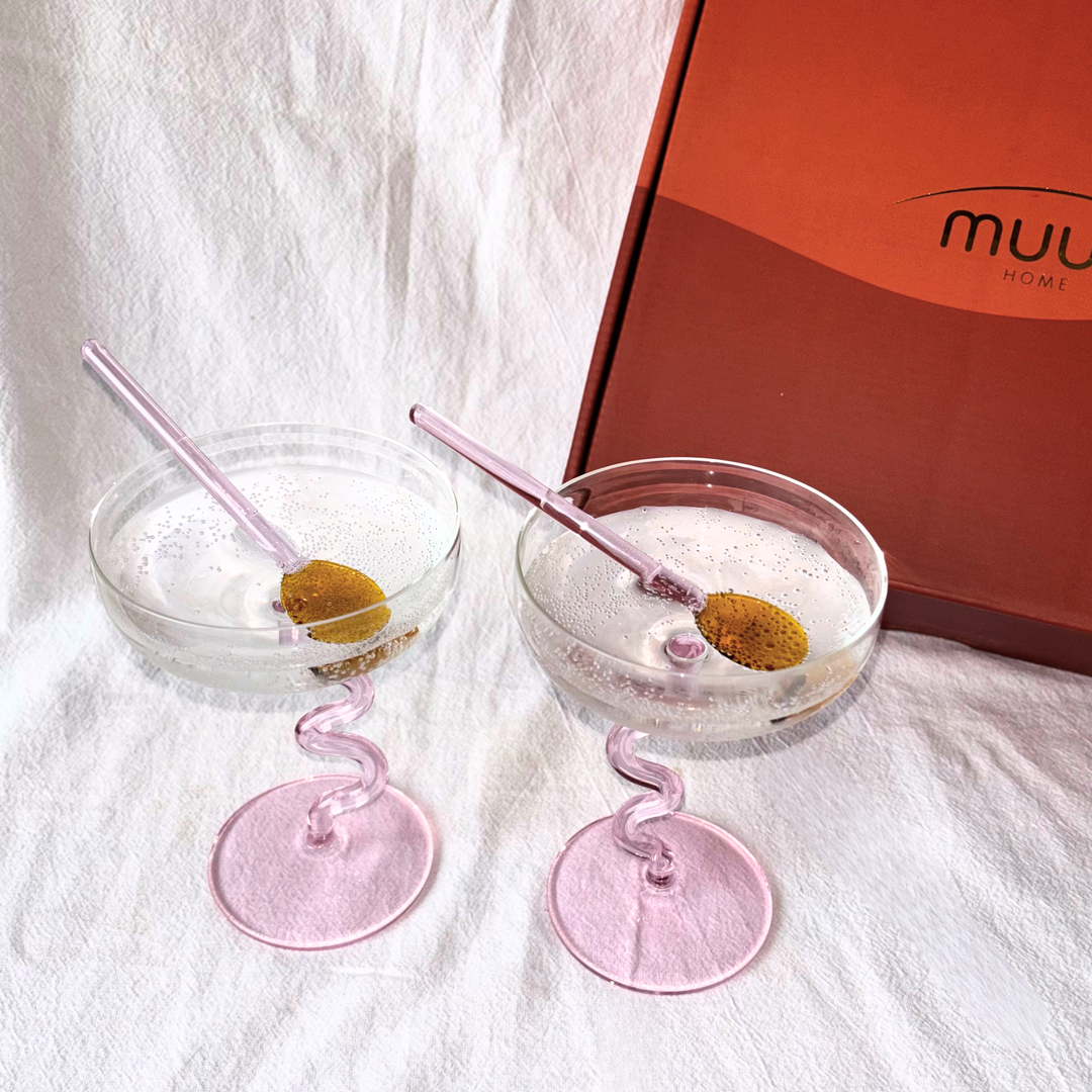 Muun Home Swirl Gift Set - Two Swirl Cocktail Glasses + Two Stirring Spoons
