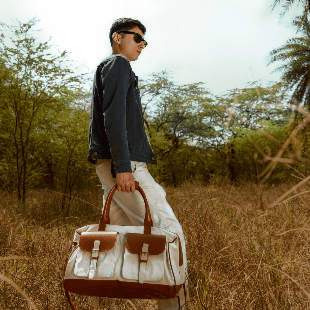 Green Hermitage Ajax Vegan Leather Duffle Bag -Beige