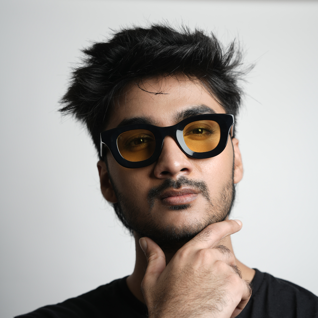 Monkstory MonkStory Thick Acetate Unisex Sunglasses - Black With Yellow Lens