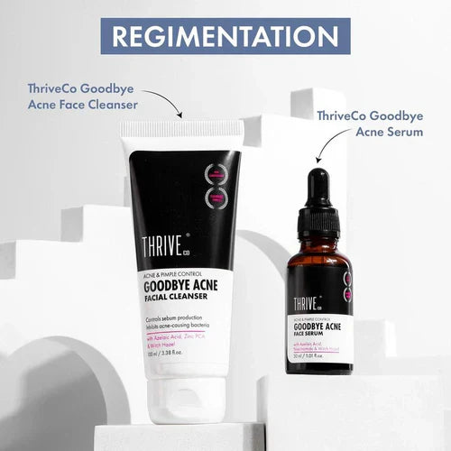 ThriveCo Goodbye Acne Kit | Anti-Acne Serum (30ml) and Face Wash (100ml) | Reduces Pimples, Acne Marks & Sebum Production | For Women & Men