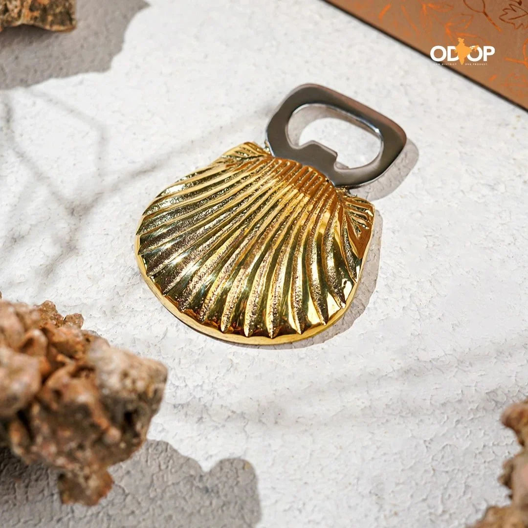 Pravaah Seep (Shell) Brass Bottle Opener | Made in Solid Brass | Bar Accessories