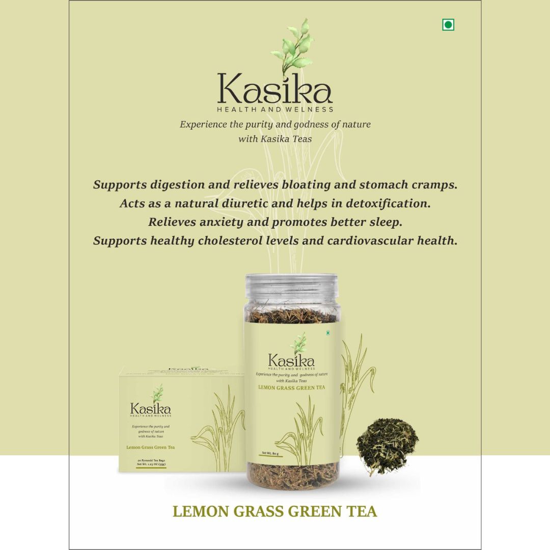 Kasika Lemon Grass Green Tea – Loose Leaf Tea | Refreshing Blend of Green Tea Leaves & Lemon Grass | Rich in Antioxidants | Supports Digestion & Boosts Immunity | Hot & Iced | Vegan & Gluten-Free