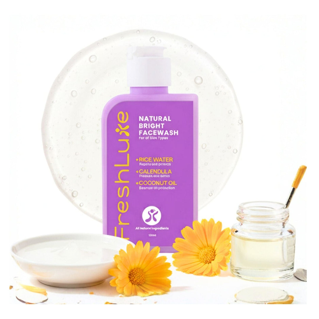 FreshLuxe Natural Bright Face Wash | For Cleansing & Brightening Glass Skin | Rice Water & Extra Virgin Coconut Oil | Men & Women Korean Skin Care