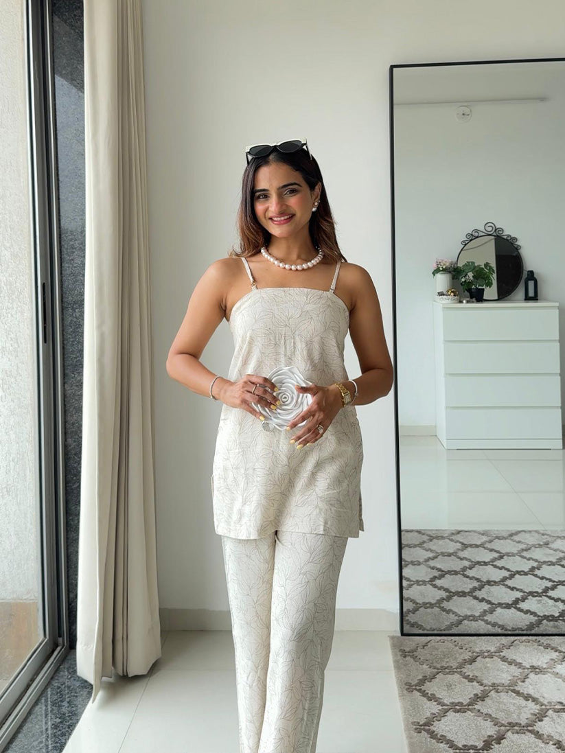 COCONUT CREAM - PRINTED LINEN CO-ORD SET