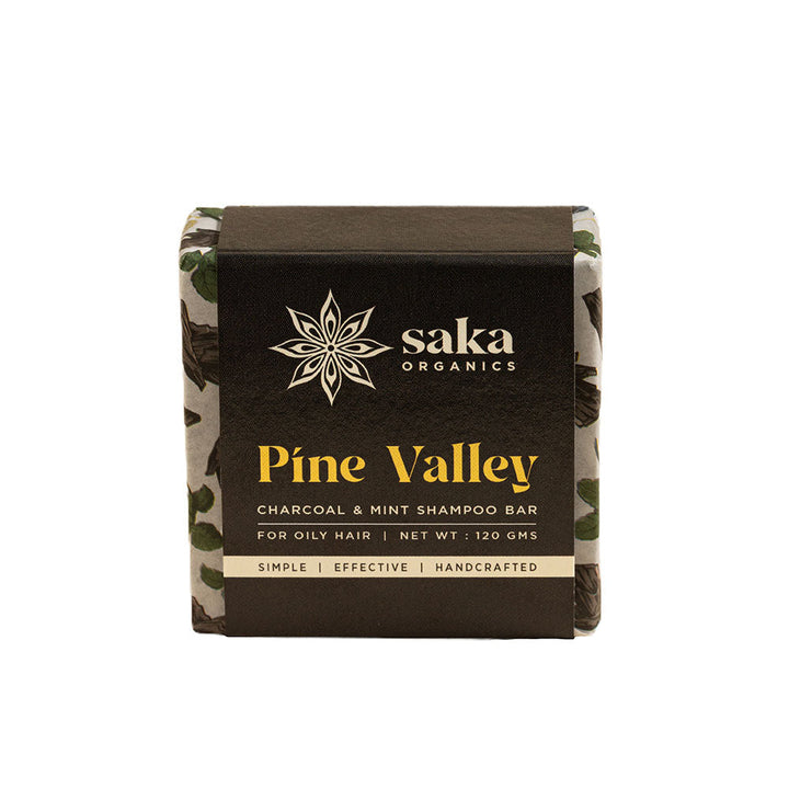 Saka Organics - Pine Valley | Handmade Charcoal and Mint Shampoo Bar | Natural Hair Care for Oily Hair - 120gm