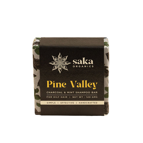 Saka Organics - Pine Valley | Handmade Charcoal and Mint Shampoo Bar | Natural Hair Care for Oily Hair - 120gm