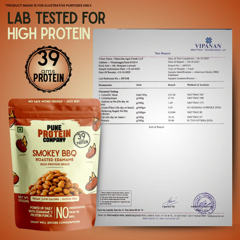 Pune Protein Company Smokey BBQ Roasted Edamame | 39g Protein