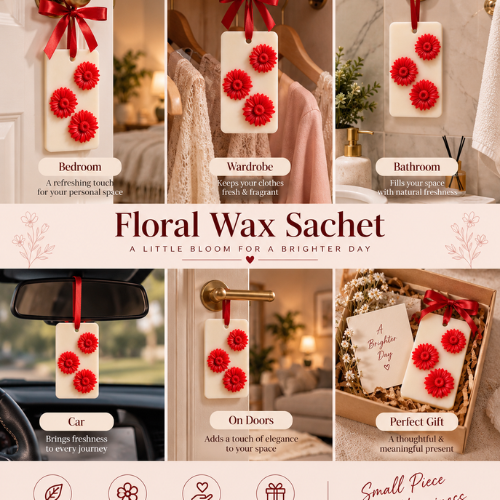Red Flower Wax Sachet | Decorative Fragrance Wax Sachet for Wardrobe, Room & Gifting