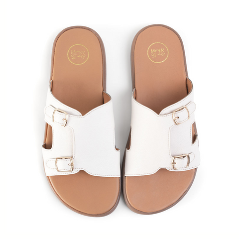 Monkstory T-Rad Classic Double Monk Strap Sandals - White