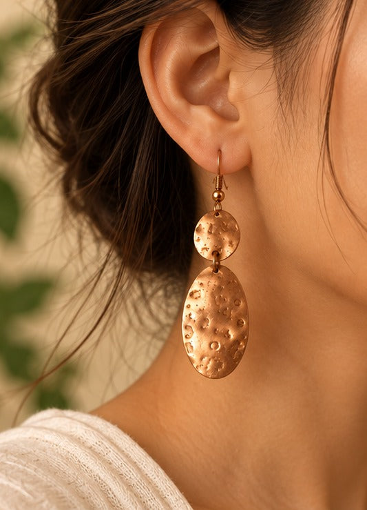 Bamboology Trends Hammered Copper Drop Earrings | Oval Design