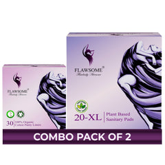 Flawsome Panty Liner for Women & Girls, (Pack of 30), Organic Cotton, Soft Surface, Rash-Free & Toxin-Free, Maintains Dryness & Freshness All Day Long (FPLC+FSPPLA-XL-20)