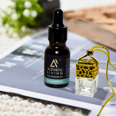 Aesthetic living car aromatizer/ diffuser bottle with essential oil (Square Gold/Silver shape-10ml+ essential oil 15ml)