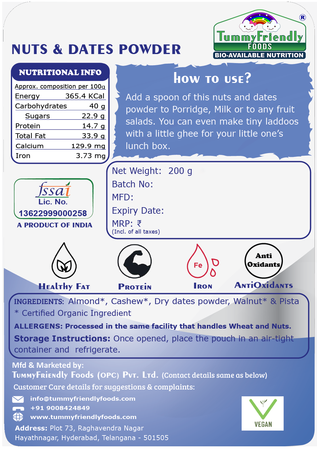 TummyFriendly Foods Premium Nuts and Dates Powder | Organic | Healthy Fat