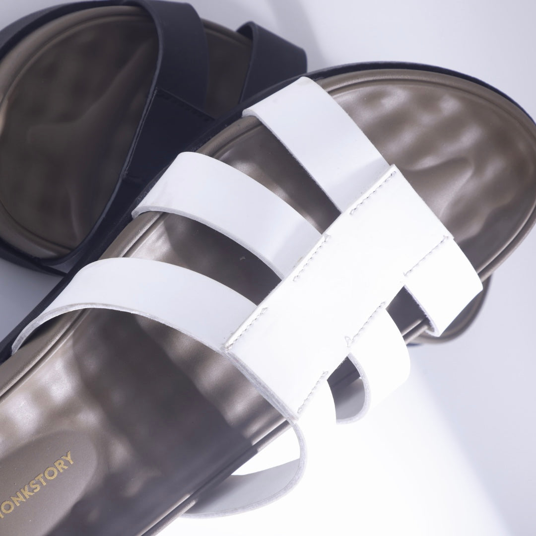 Monkstory Atelier 1920 Triple Strap Slide Sandals – Pearl White