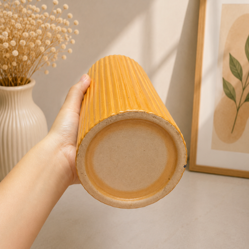 Soleil Moutarde – Tall Mustard Ribbed Ceramic Vase